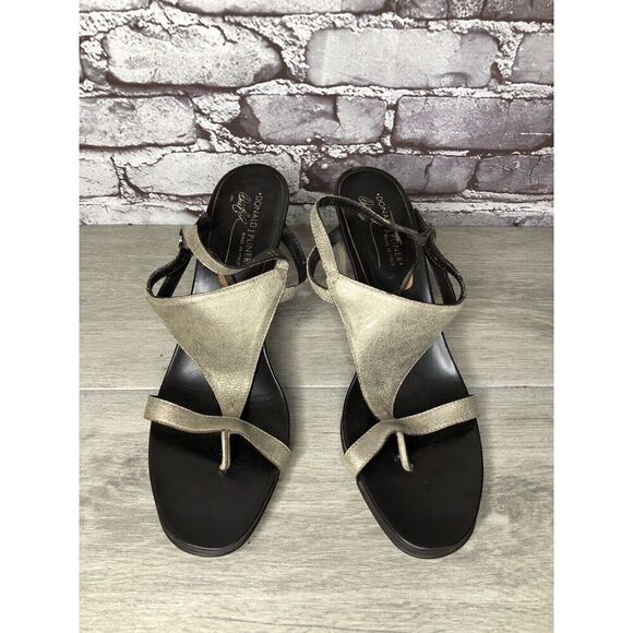 Donald J. Pliner Peggy Gray Shimmer Leather T- Strap Heels Sandals Women Sz 11M - Picture 3 of 16
